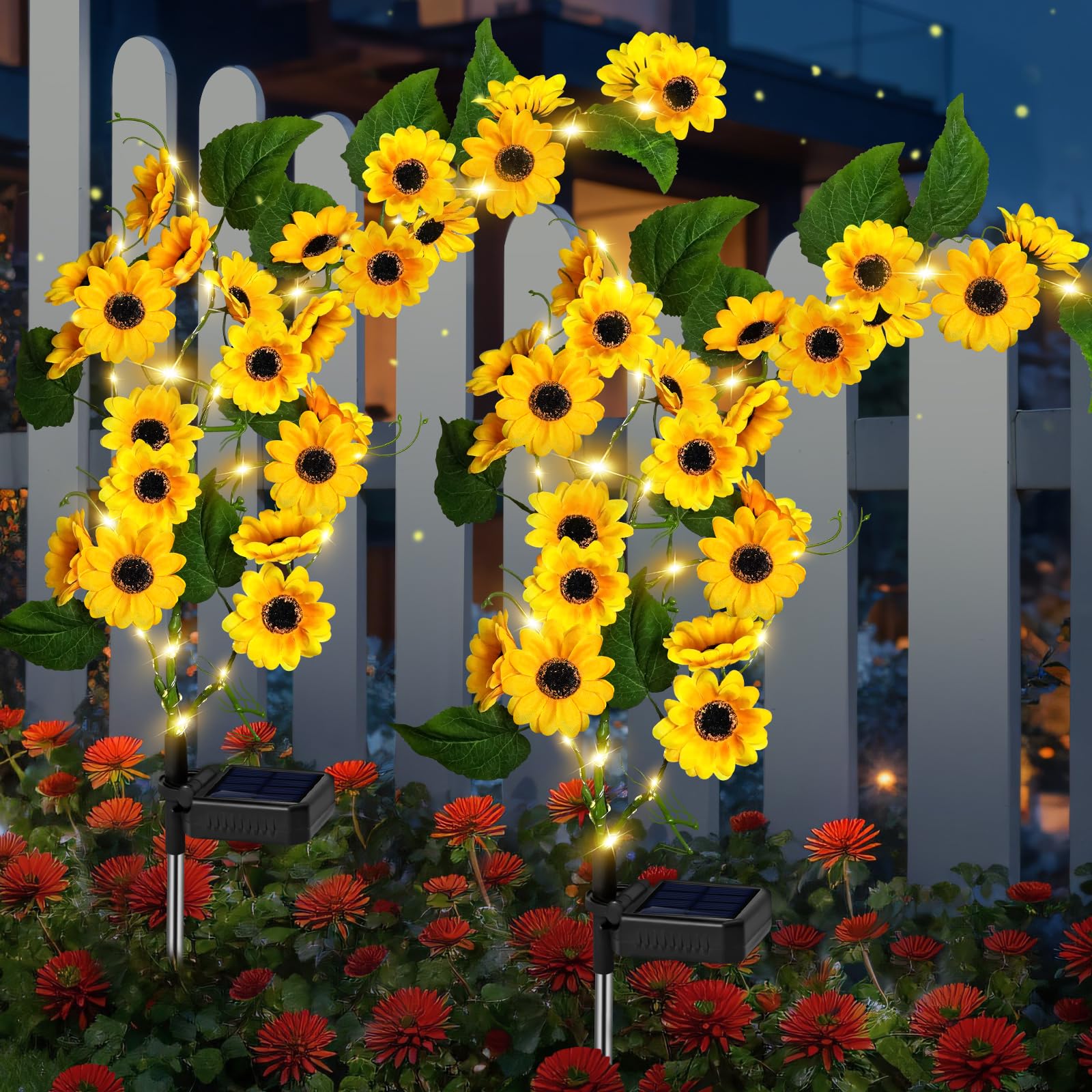 Solar Garden Lights Outdoor, 2 Pack New Sunflower Light for Outside, Solar Willow Vine Light with 46 LED Sunflowers, Waterproof Decor for Yard, Patio, Pathway, Gardening Gifts (2Pack Sunflower)