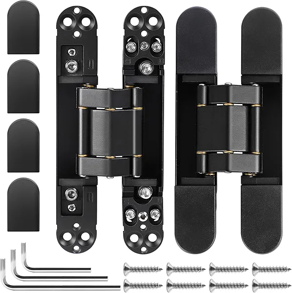 2pcs 6 inch Stainless Steel Hidden Door Hinges - Invisible Hinges for Doors, 180 Degree Swing Concealed Hinges, 3 Way Adjustable & Heavy Duty (Black)