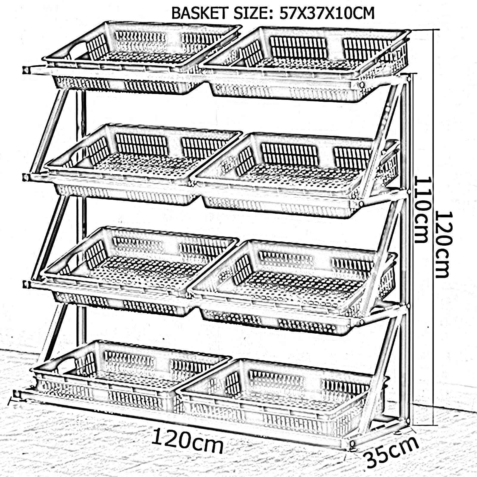 Kommerzielle Aufbewahrungsregale mit Körben für Supermärkte und Küche, Speisekammer-Organisation, robuster Metallrahmen, einfache Montage, ideal für den Heim- und Einzelhandel
