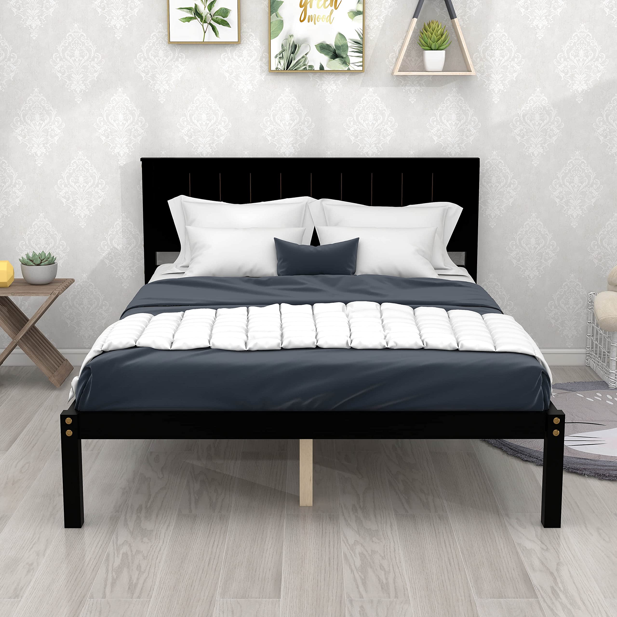 Platform Bed Frame Full, Full Size Platform Bed with Headboard, Wood Platform Bed Frames for Adults, Wood Slat Support, No Box Spring Needed