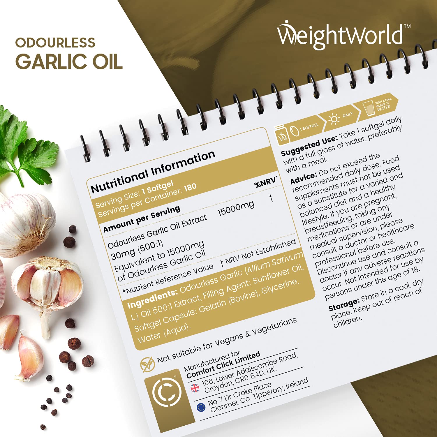 Buy Odourless Garlic Capsules 30,000mg 180 Softgels (Up to 2 Softgels