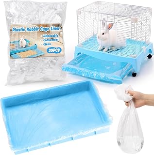 RAINFLOW Clear Plastic Disposable Cage Liner - 20PCS Rabbit Litter Box Liners Waterproof Elastic-Edged Universal Small Animal Cage Liner Bag for Bunny Bird Hamster Hedgehog Guinea Pig (19.6x27.5inch)
