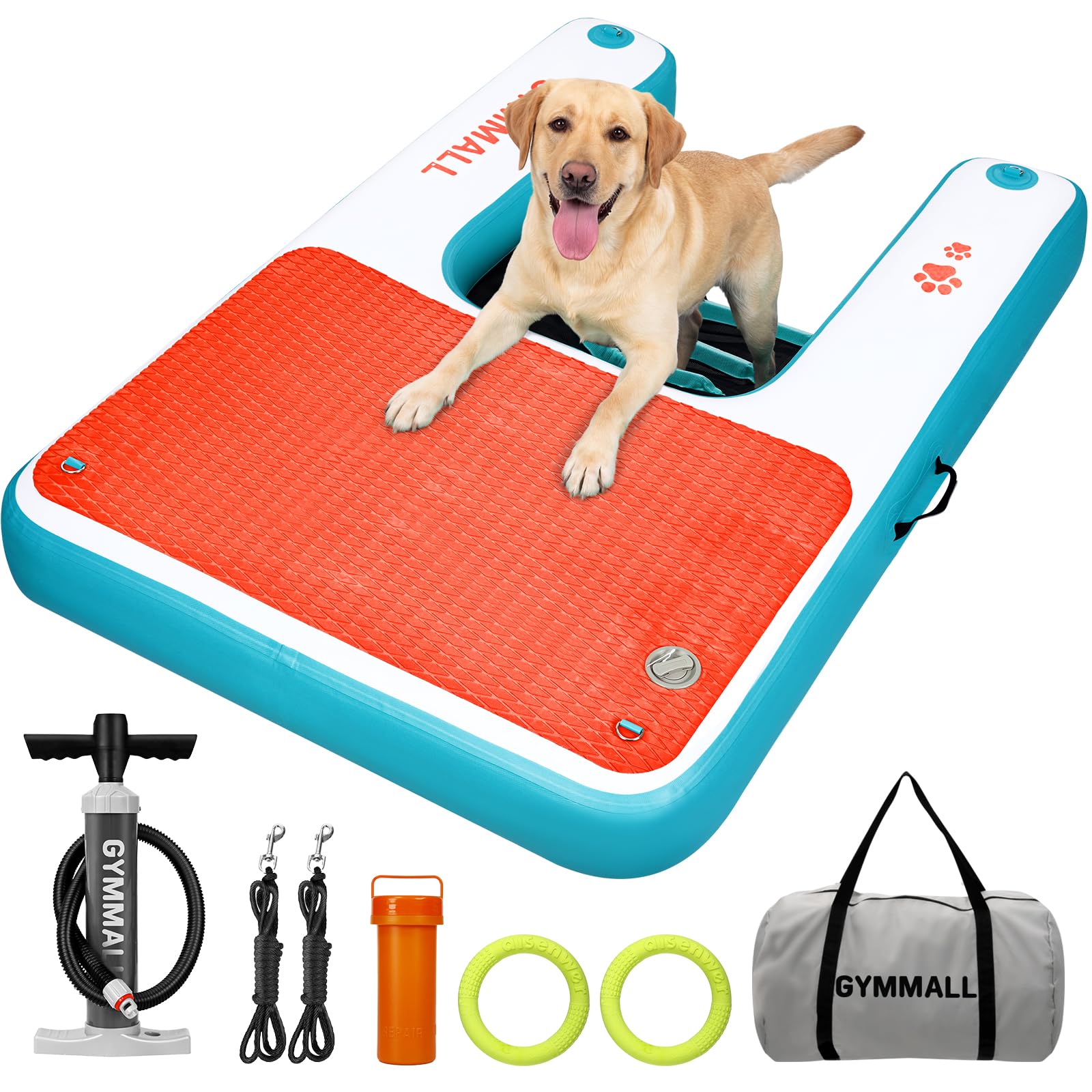 Piattaforma Gonfiabile per Cani 150x100cm, Rampa per Acqua per Barche, Piscine, Laghi e Mare, Piattaforma Galleggiante Antiscivolo per Cani fino a 90kg, Rampa in EVA con Scala per Cani
