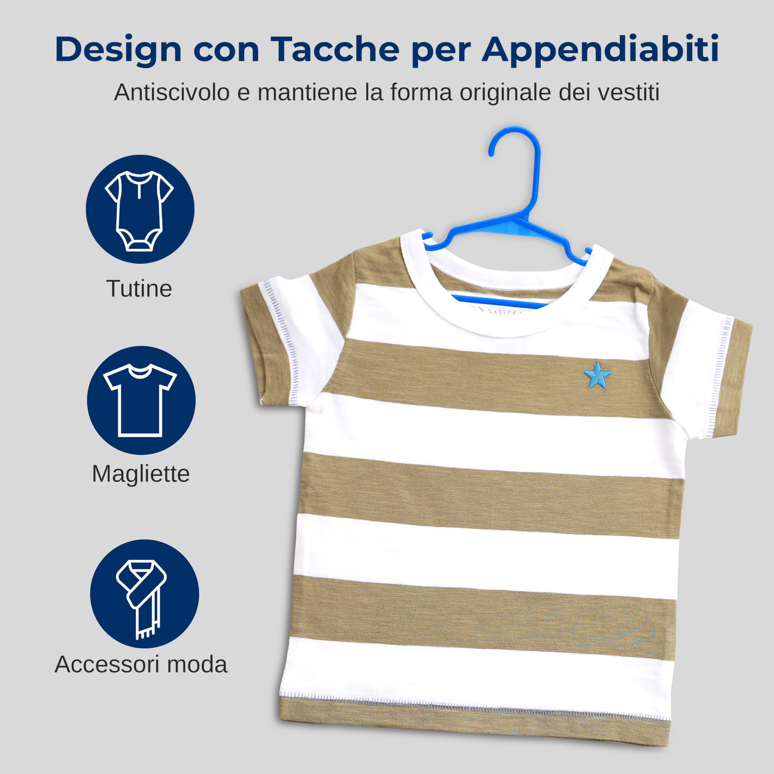 SereneLife Appendiabiti Bambini 20 Pezzi Antiscivolo Salvaspazio Blu