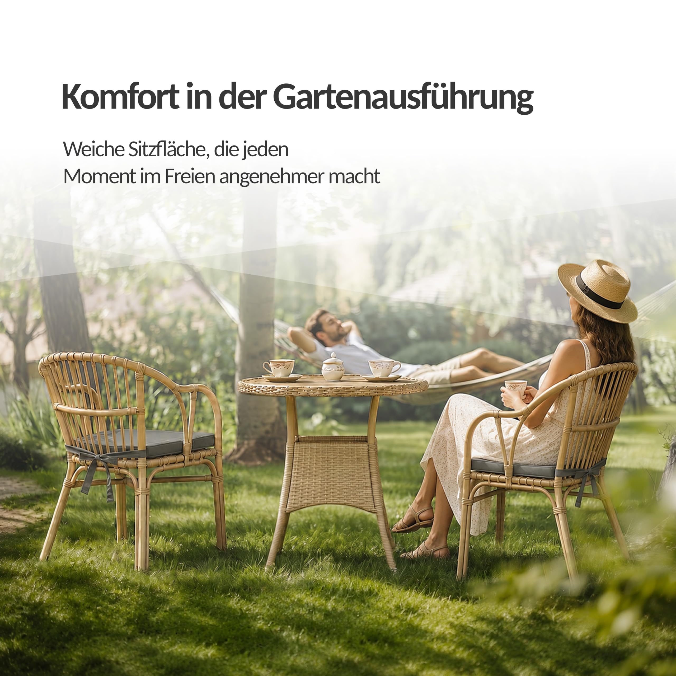 POKAR 4er Set Stuhlkissen mit Bindebändern 40x45x40 cm (5 cm Dicke) | Sitzkissen für Gartenstühle, Rattanstühle und Esszimmerstühle | Stuhlauflage Indoor & Outdoor | Oeko-TEX | Made in EU | Blau