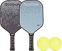 Reebok Pickleball Set for 2: Carbon Fiber Paddles, Cushion Grip, Light-Up Balls for Night Play - Durable Outdoor Kit