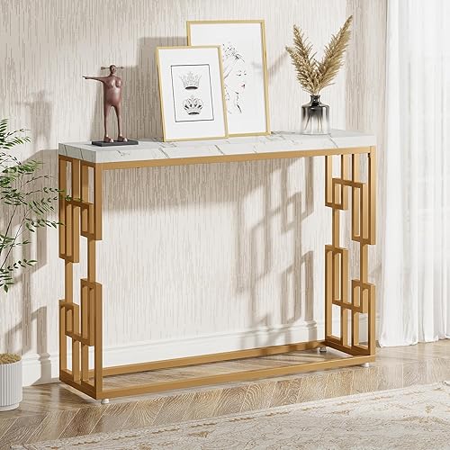 Miniatura 3 de Tribesigns Mesa consola moderna para entrada, mesa de sofá de 42.5 pulgadas con mesa de mármol sintético, muebles de entrada de madera de ingeniería