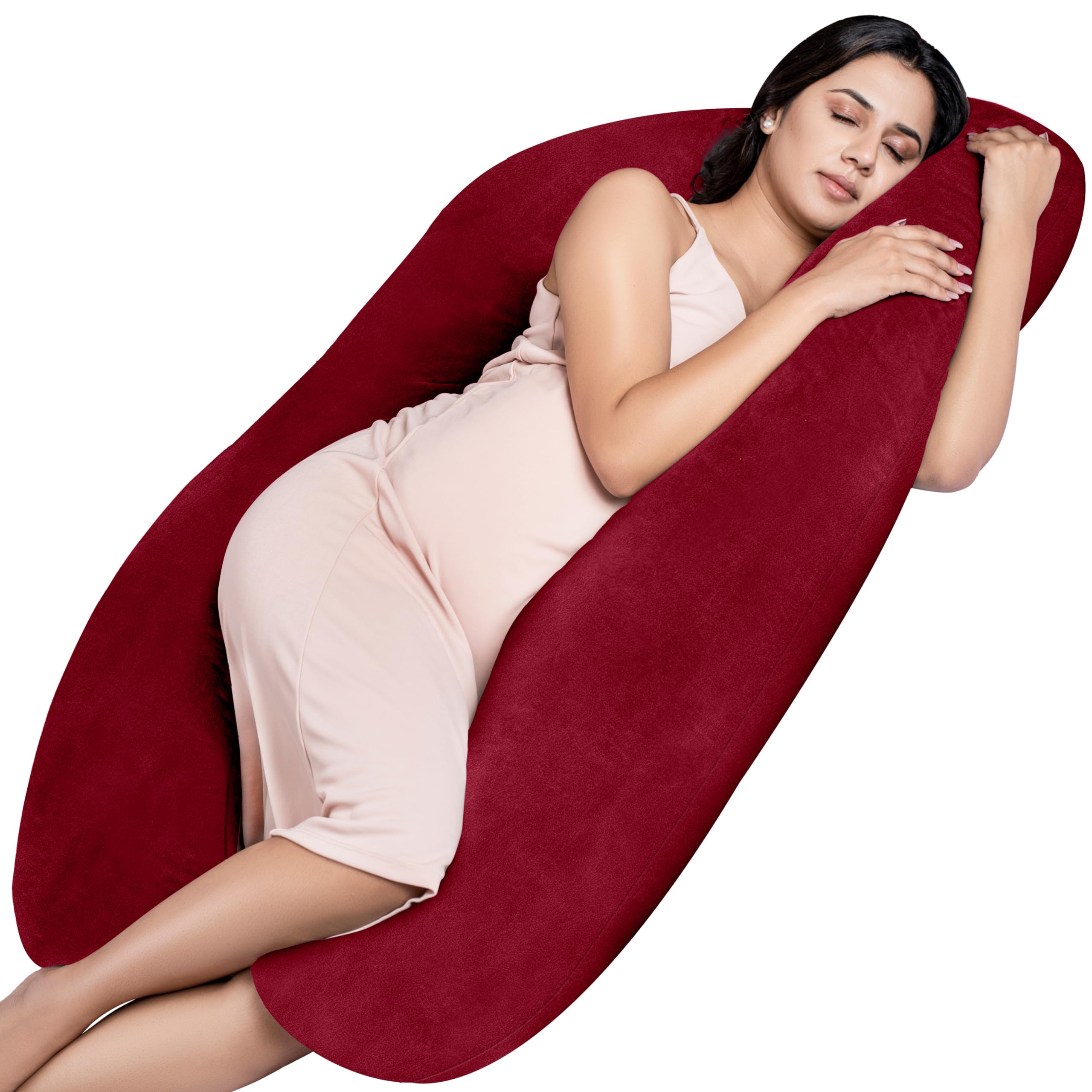 MY ARMOR Full Body U Shape Pregnancy Pillow for Women, Maternity Pillow Gift for Pregnancy Sleeping, 3 Months Warranty, Premium Velvet Cover with Zip, Maroon