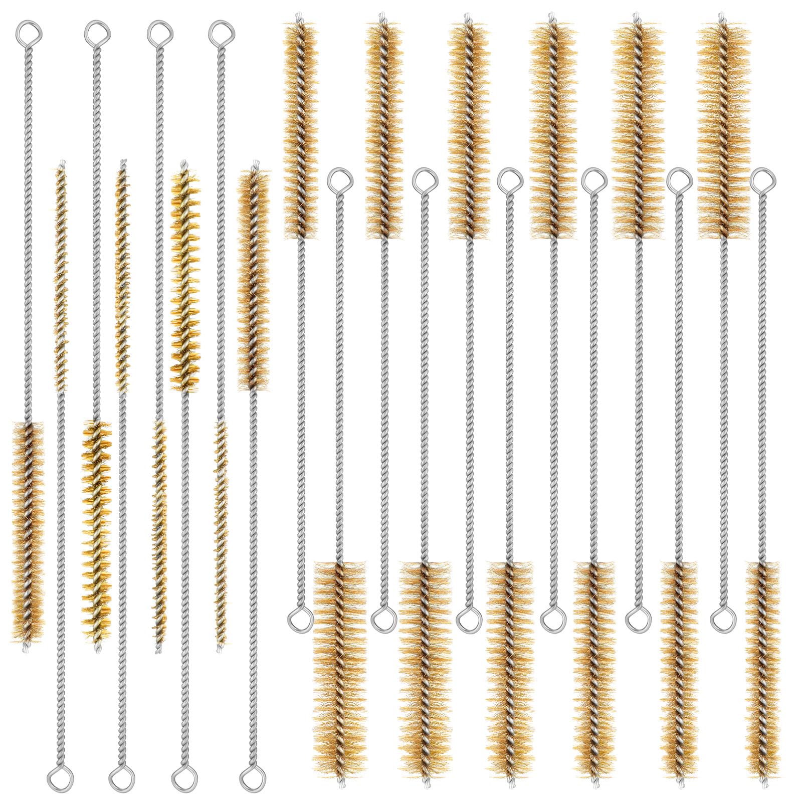 20 Pcs Brass Wire Tube Brushes Bottle Brush Set, 11Inch Long Pipe Cleaners with 10 Sizes for Metal Glass Straw Jewelry Cleaning Bore Brushes Pipe Brush