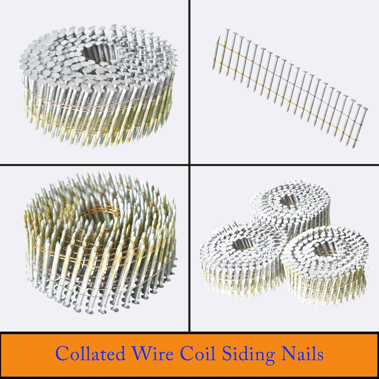 waltyotur 1-1/4Inch x 0.092Inch Collated Wire Coil Siding Nails 15-Degree Full Round-Head Ring 3600 Count Hot-Dipped Galvanized for Rough Nailing of Lathing and Sheathing Materials