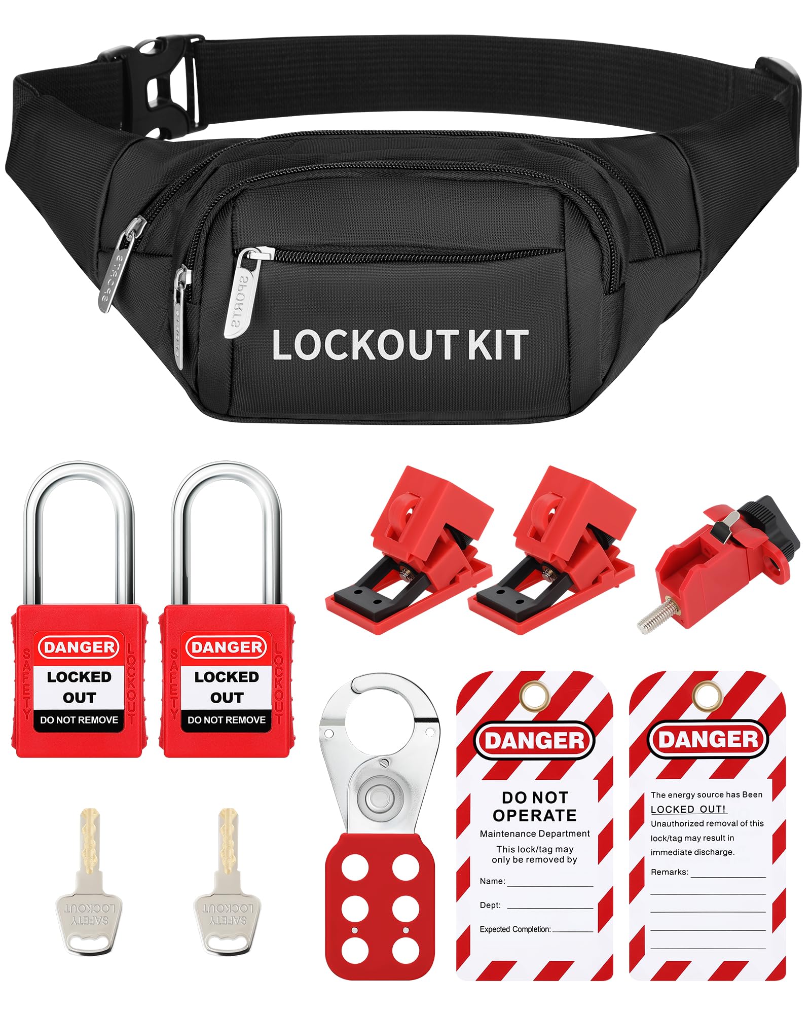 Holulo Black Lock Off Kit For Electricians, Lockout Tagout Kit With Safety Padlocks, Circuit Breaker Lockout Devices, Lockout Tags, Hasp And Storage Pouch For Electrical Maintenance