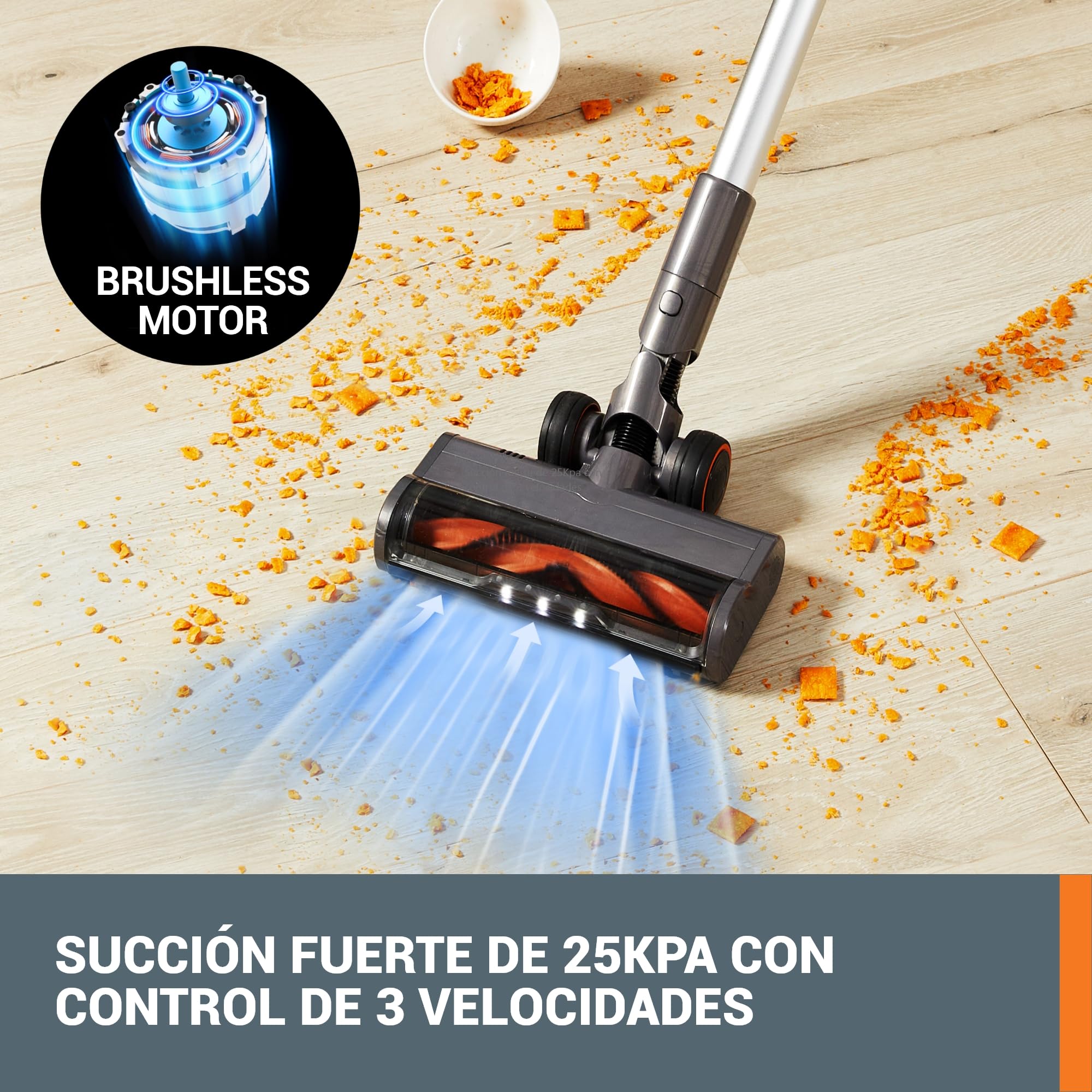 WORX Aspirador Escoba sin Cable 20V WX038, Potente 25Kpa, hasta 45 min de Autonomía, para Pelos de Mascotas, Suelos, Alfombras, Coches - 2 Baterías PowerShare y Cargador Dual de Pared incluidos