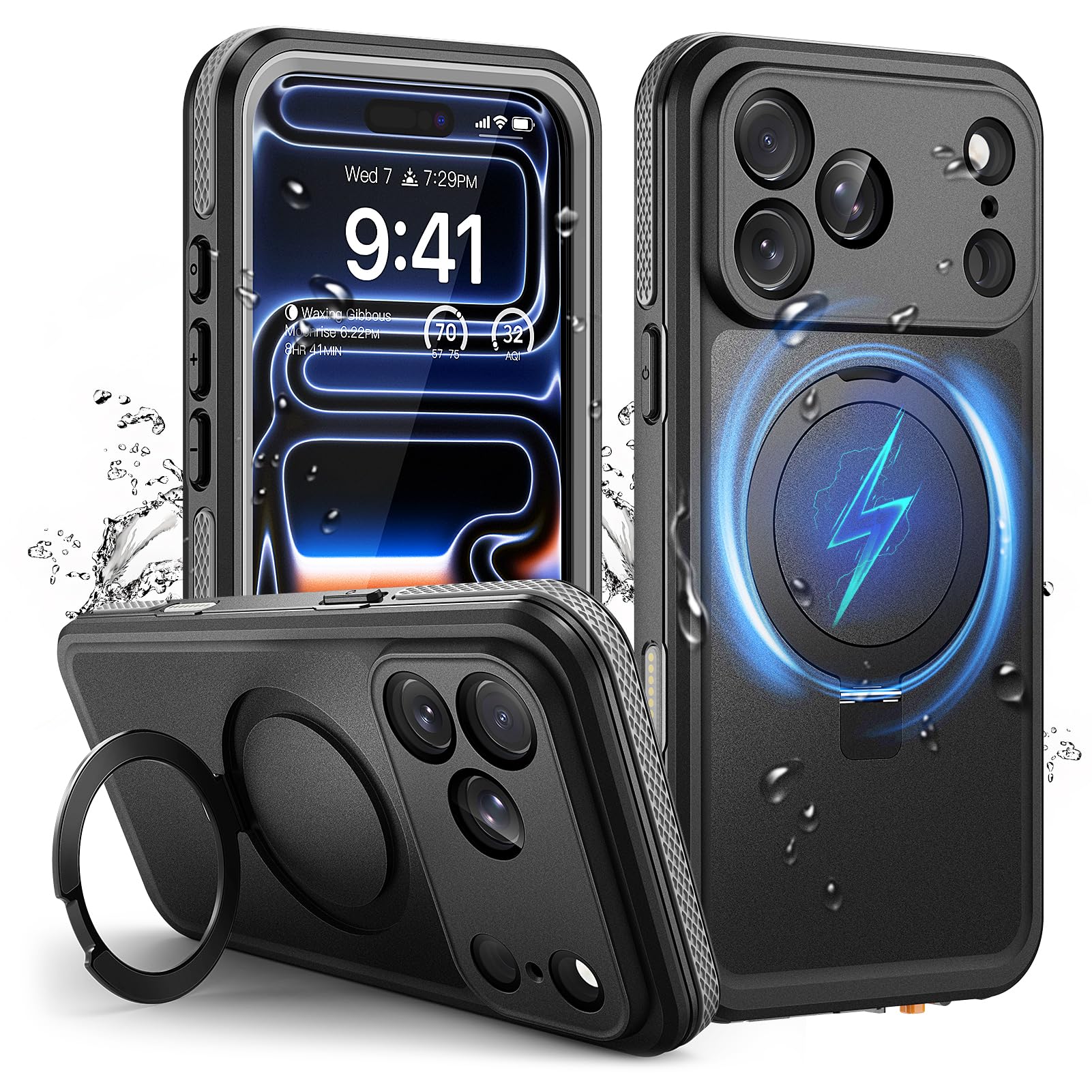 Cover per iPhone 17 Pro Impermeabile con Supporto Magnetico, 360° Completa Protezione, IP68 Waterproof Case con Magsafe, Subacquea Antipolvere Antiurto Custodia per iPhone 17 Pro, Nero