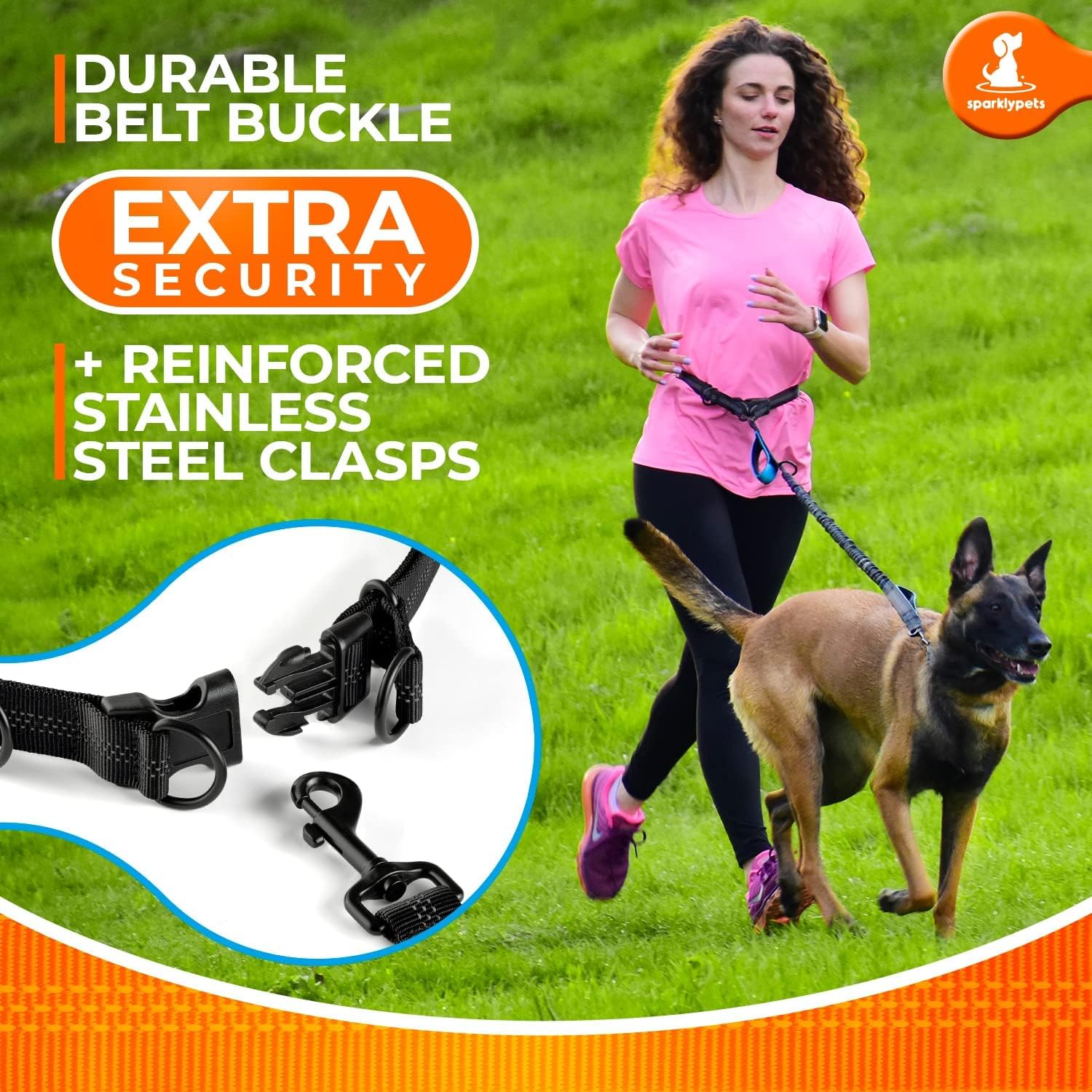 SparklyPets - Laisse Mains Libre pour Chien de Moyenne à Grande Taille - Anti-Traction, Coutures Réfléchissantes - Accessoire Chien pour Jogging, Marche à Pied, Randonnée, Carnicross
