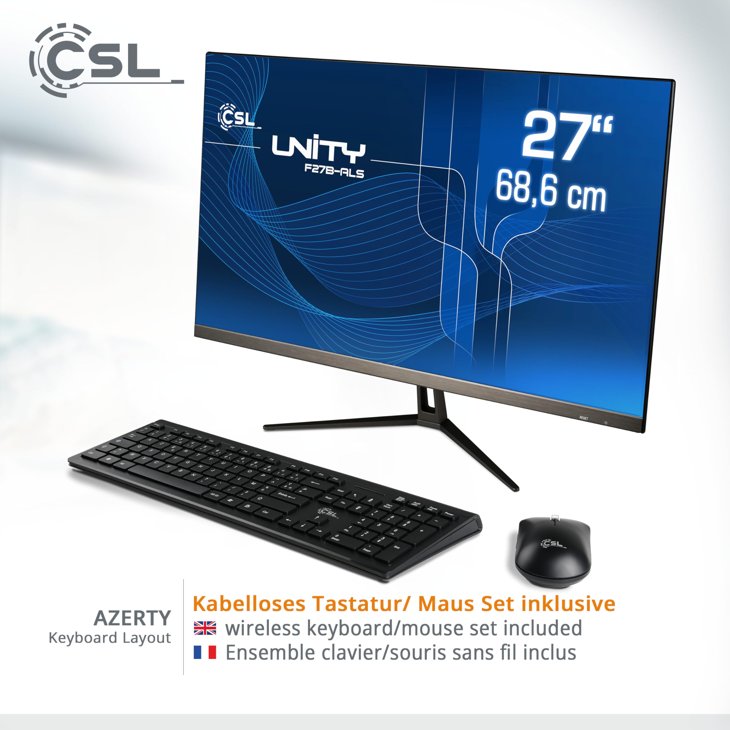 PC Tout-en-Un CSL Unity F27B-ALS, 68,58 cm (27 Pouces, 1920x1080 Full HD) - AIO Puissant (Intel N200 CPU 4x3700 MHz, 2000 Go SSD, 32 Go DDR4-RAM, Win 11 Pro), Noir