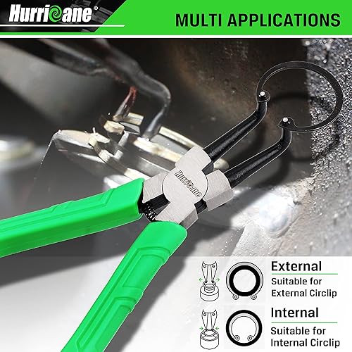Miniatura 4 de HURRICANE Juego de 4 alicates de anillo a presión, kit de alicates de clip de 7 pulgadas interno y externo, alicates de mandíbula recta y doblada