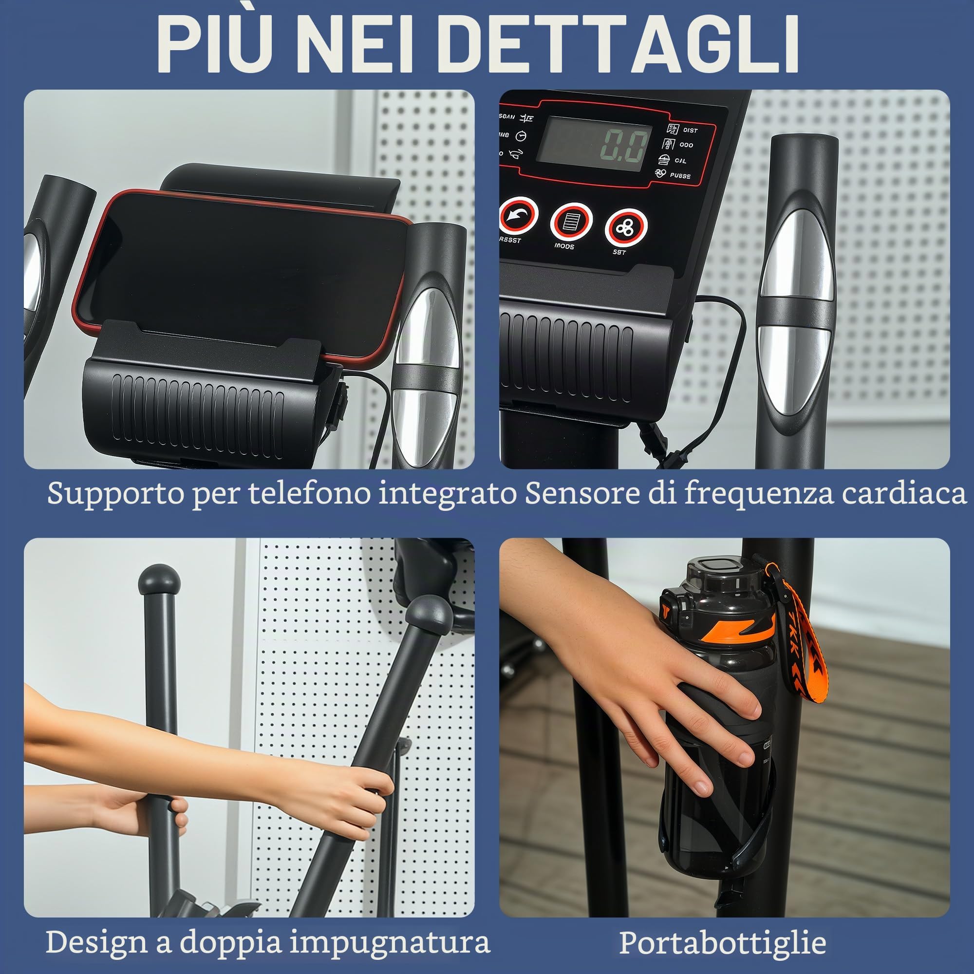 SPORTNOW Ellittica domestica ultra silenziosa, ellittica magnetica con 8 livelli di resistenza, cyclette con display a LED, sensore di pulsazioni, portabottiglie e ruote, nero