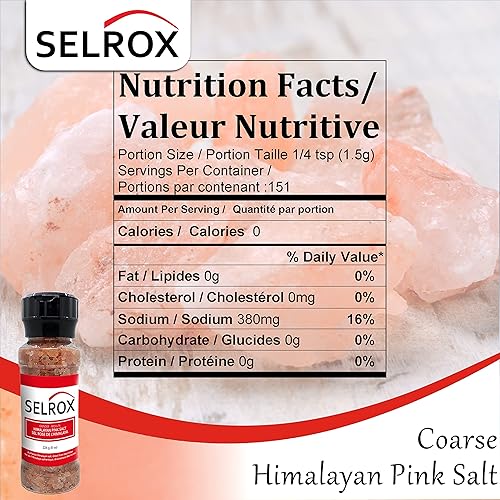 Miniatura 5 de Selrox Himalaya Sal gruesa rosa  Auténtica sal gourmet certificada natural  Molinillo recargable 8oz (226g)
