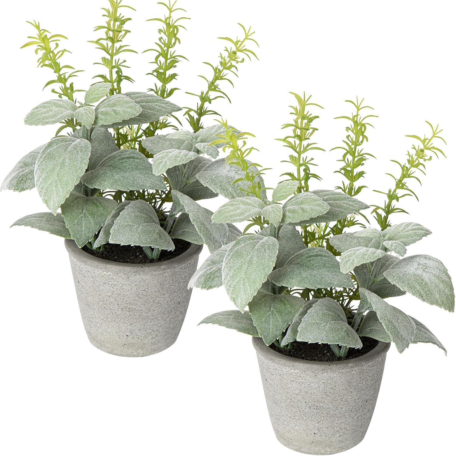 Briful Set of 2 Artificial Potted Plants Mini Fake Plant Set Faux Mint & Rosemary Plants for Home Office Farmhouse Rustic Shelf Tabletop Decor