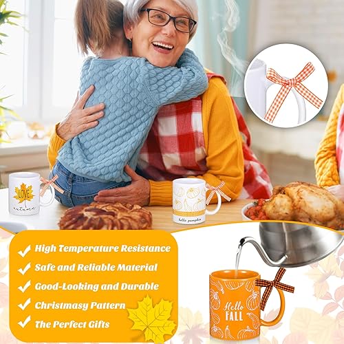 Miniatura 5 de Juego de 6 tazas de café de 11 onzas para Acción de Gracias, regalos de otoño, tazas de café de cerámica, diseño de hojas de arce, decoración de