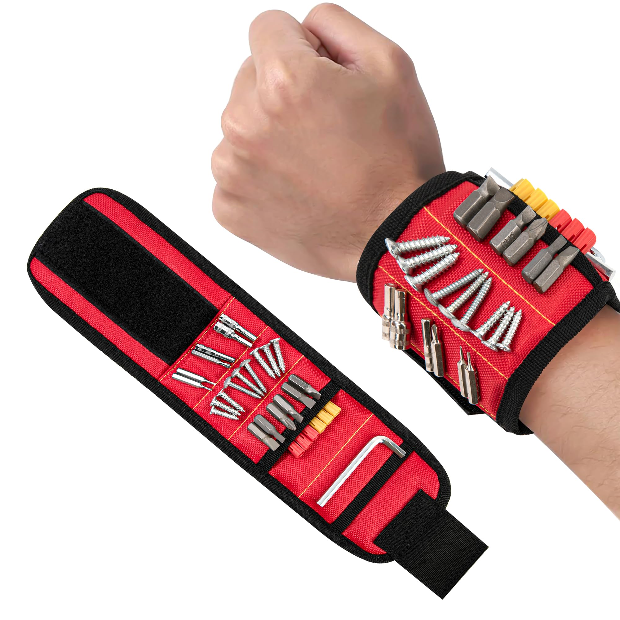 Polsino Magnetico Braccialetto Per Attrezzi Fai Da Te Tiene Viti Chiodi Punta Del Trapano Padri Fidanzati Tuttofare Elettricisti, Rosso