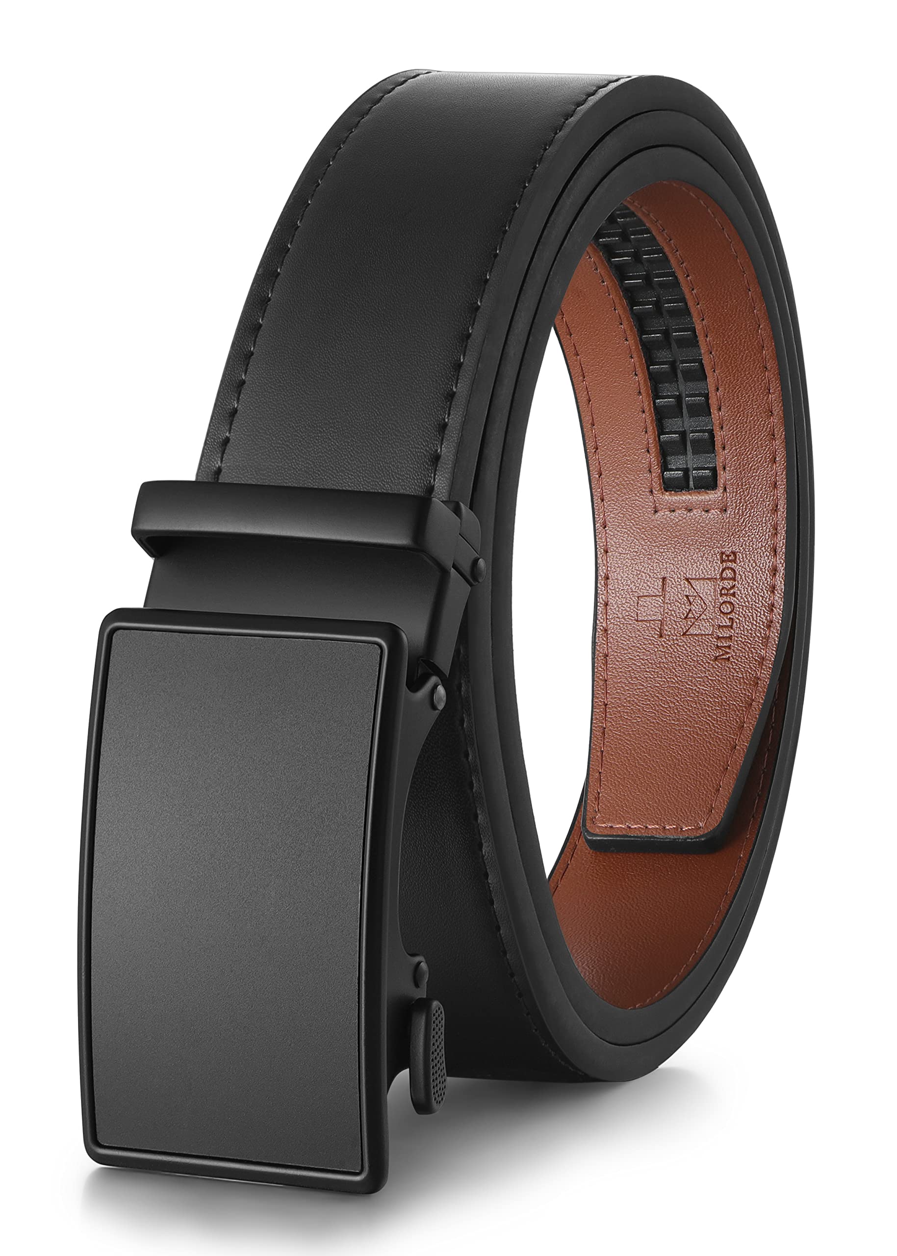 MILORDE Mens Ratchet Leather Belt for Casual Golf Dress Pants Shirts Adjustable Fit Comfortable and Easy To Use