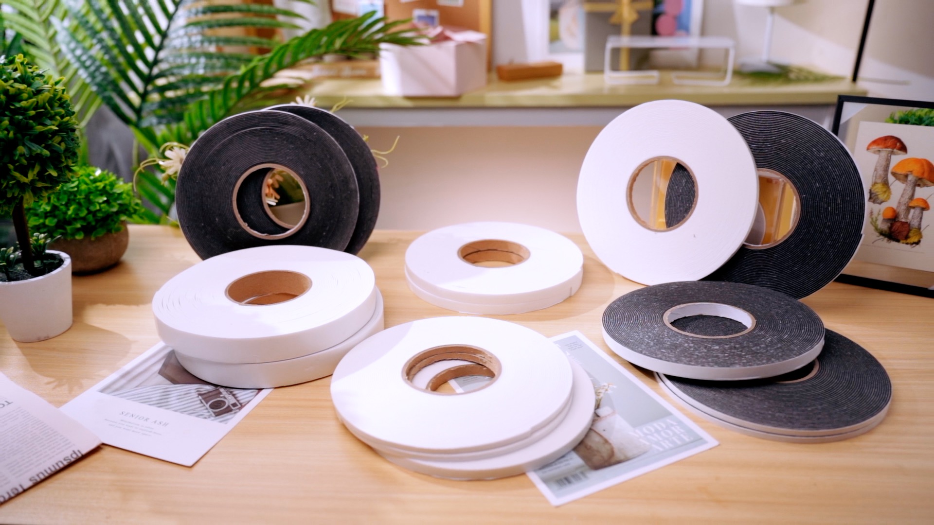 Image of Tatuo 2 Rolls Double Sided Foam Tape 1 /8 Inch by 50 Feet Black PE Foam Tape Sponge Soft Mounting Adhesive for DIY Craft Picture Poster Hanging