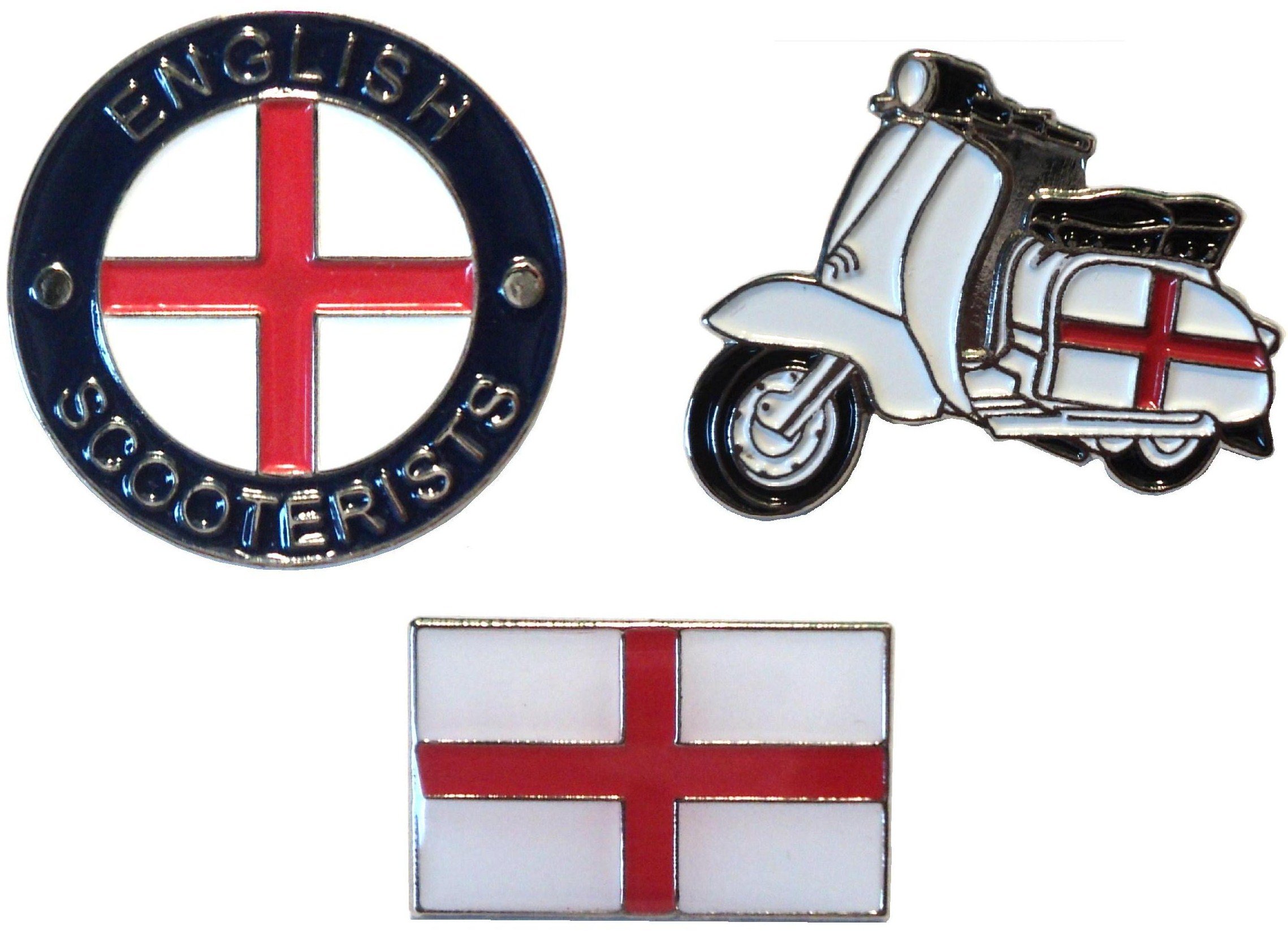 Mercmad Multicoloured England St George Flag Scooter English Scooterist Mod Metal Enamel Badge Set