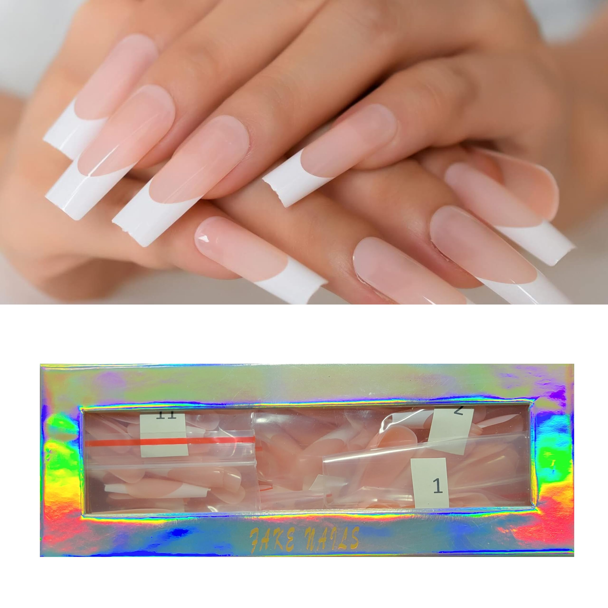 Photo 1 of 240 Pieces 10 Sets French Tip Soft Gel Nail Press on Nails Pink False Nails Glossy Frosted Full Cover Fake Nails Artificial ABS Nails for Nail Design Women Girls (Simple Pattern), No Need to File, for Nail Extension Easy DIY (Extra Long Square)