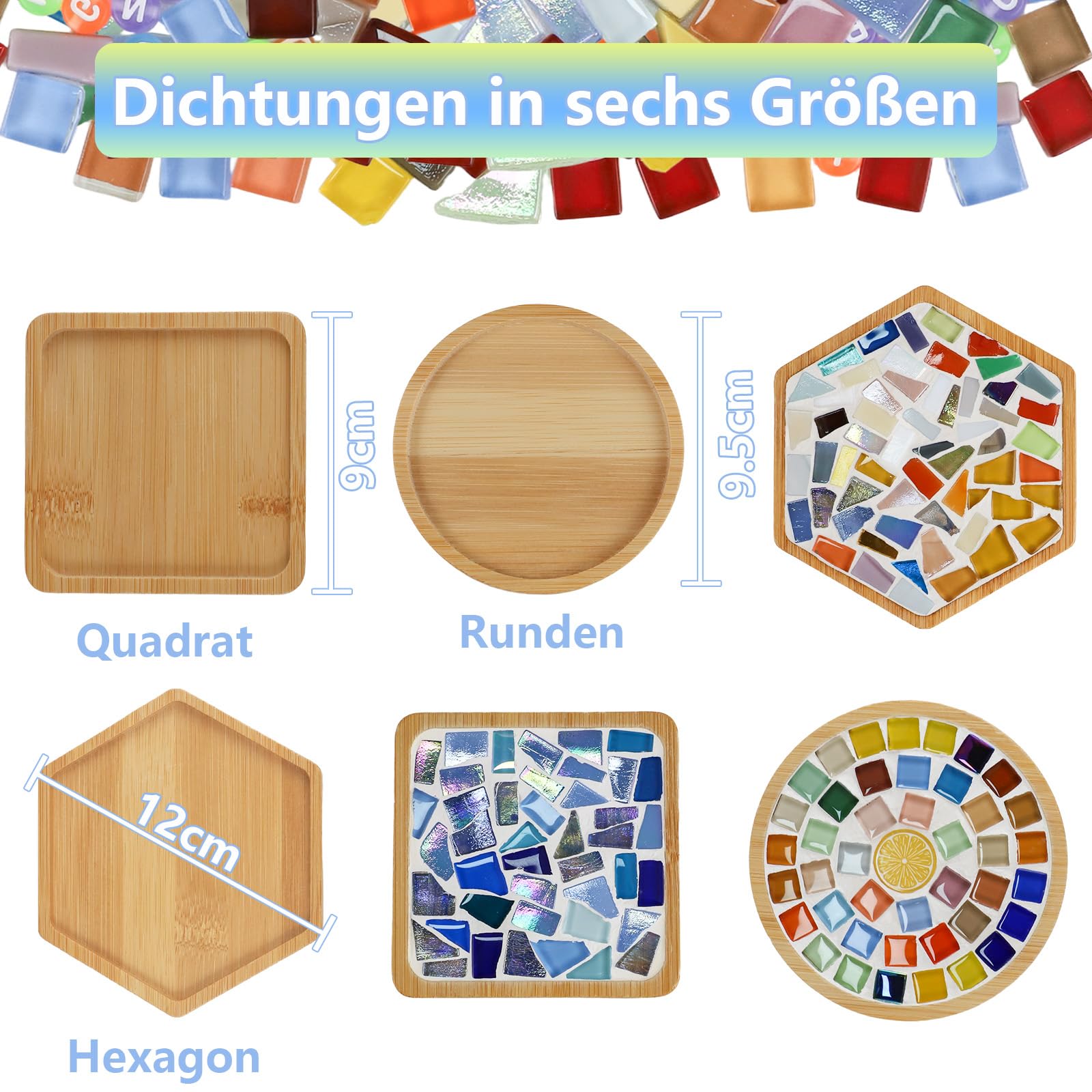MOVATEK DIY Mosaik Untersetzer Bastelset für Erwachsene – 6 Stück Glas-Mosaik Untersetzer zum Selbstgestalten, Kreatives Bastelset für Entspannung, Geschenkidee & stilvolle Home Deko