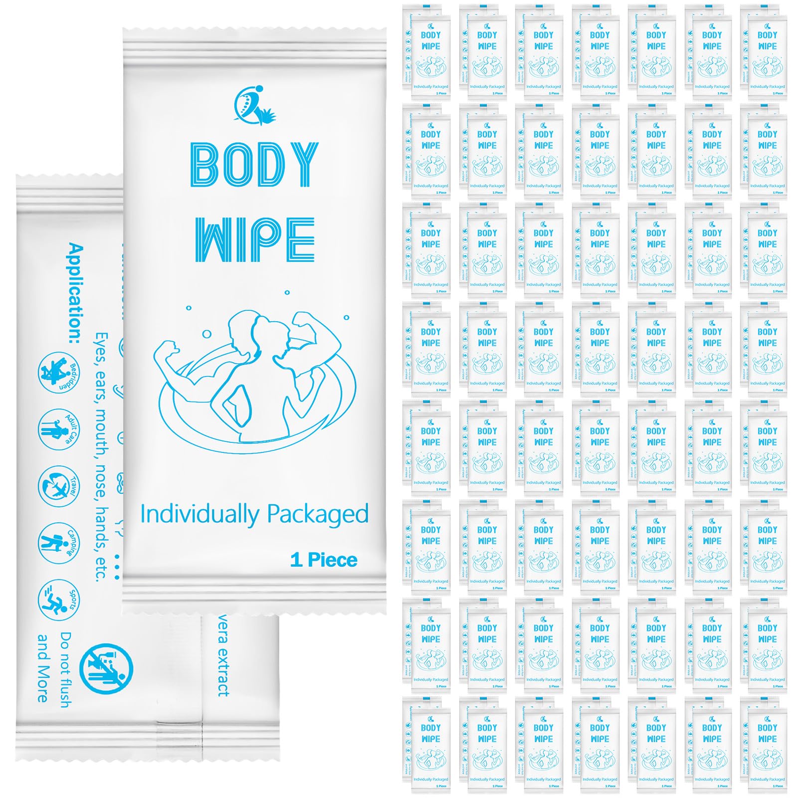 Timgle 200 toallitas de ducha para el cuerpo, envueltas individualmente, para cara, manos, cuerpo, con patrón de perlas, toallitas húmedas con aloe para adultos, limpieza de baño, senderismo, camping,