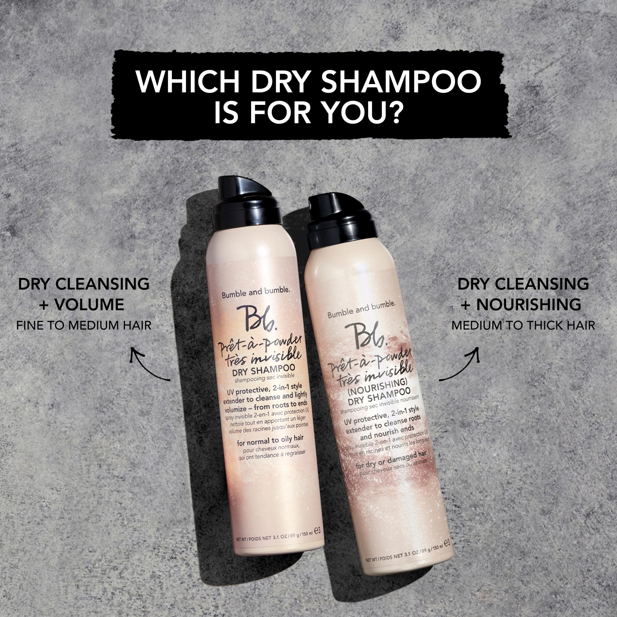 Bumble and bumble. Prêt-à-powder Très Invisible Nourishing Dry Shampoo | Absorbs Oil at the Roots | Nourishes Dry Ends | UV Protection | For Medium to Thick Curly, Wavy, Straight Hair Types, 3.1 Ounce