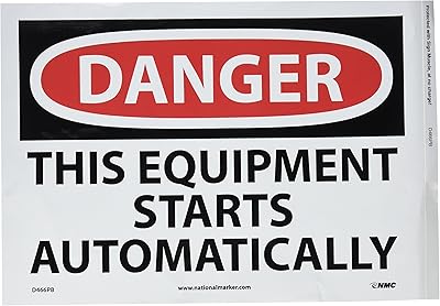 NMC D466PB DANGER - THIS EQUIPMENT STARTS AUTOMATICALLY - 14 in. x 10 in. PS Vinyl Danger Sign with White/Black Text on Red/White Base