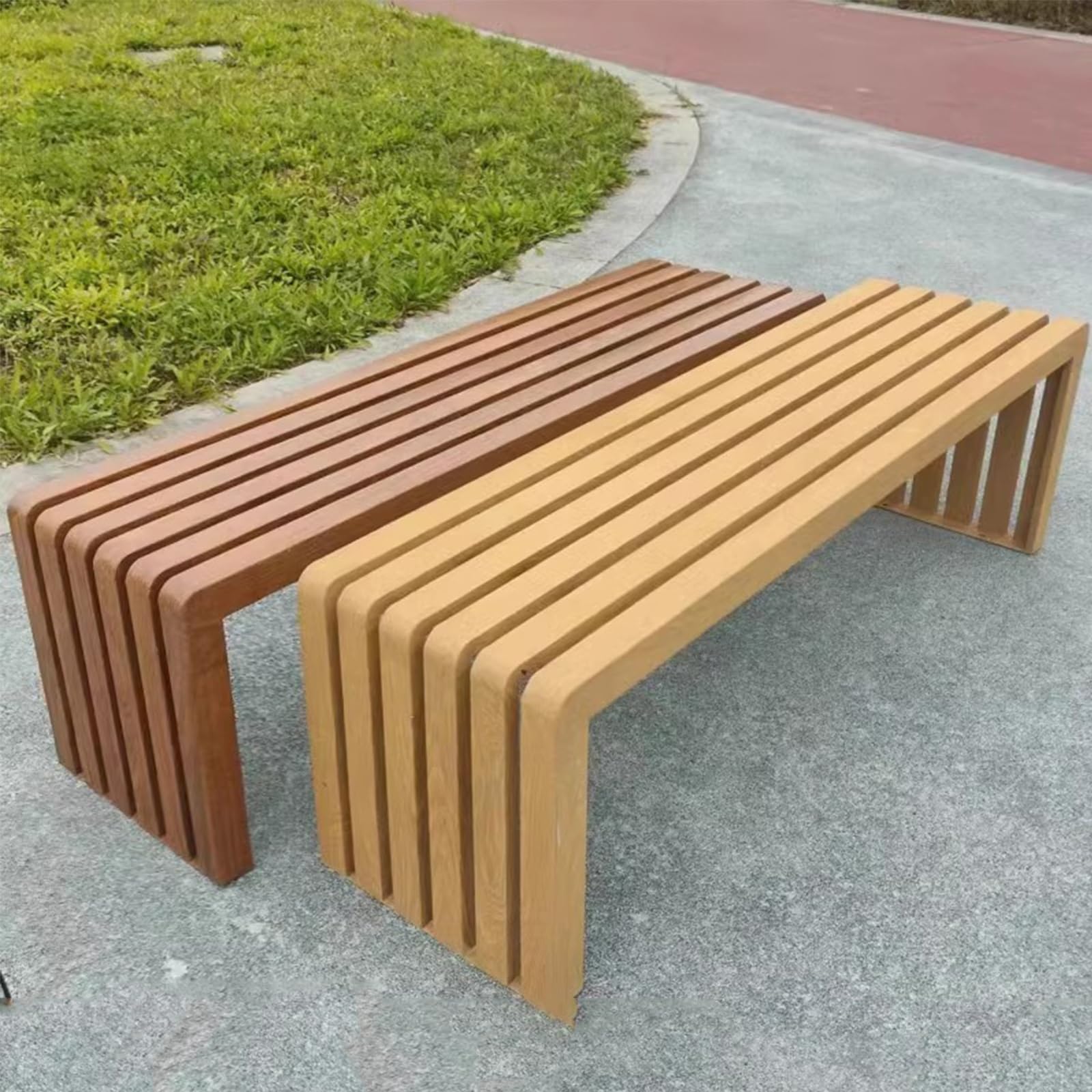 Gartenbank Metall, Holzbank, Gartenbänke, Zwei-Personen-Sitzbank Ohne Rückenlehne, Geeignet for den Strand im Freien, Zum Sonnenbaden, auf der Terrasse(Brown,100cm/39in)