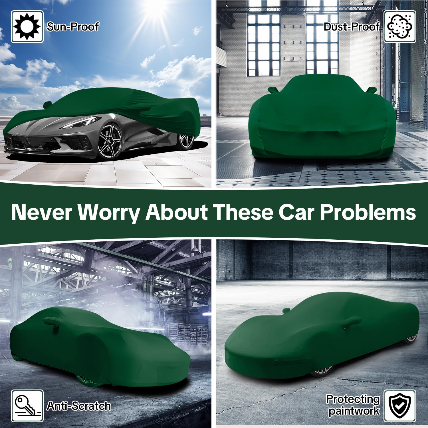 WinPower Telo Copriauto da Interno Antipolvere Traspirante Teso Elasticità Telo Macchina Antigraffio Morbido Auto Sportiva Universale Copertura Auto per Garage Salone,4.18-4.59M, 1Pc