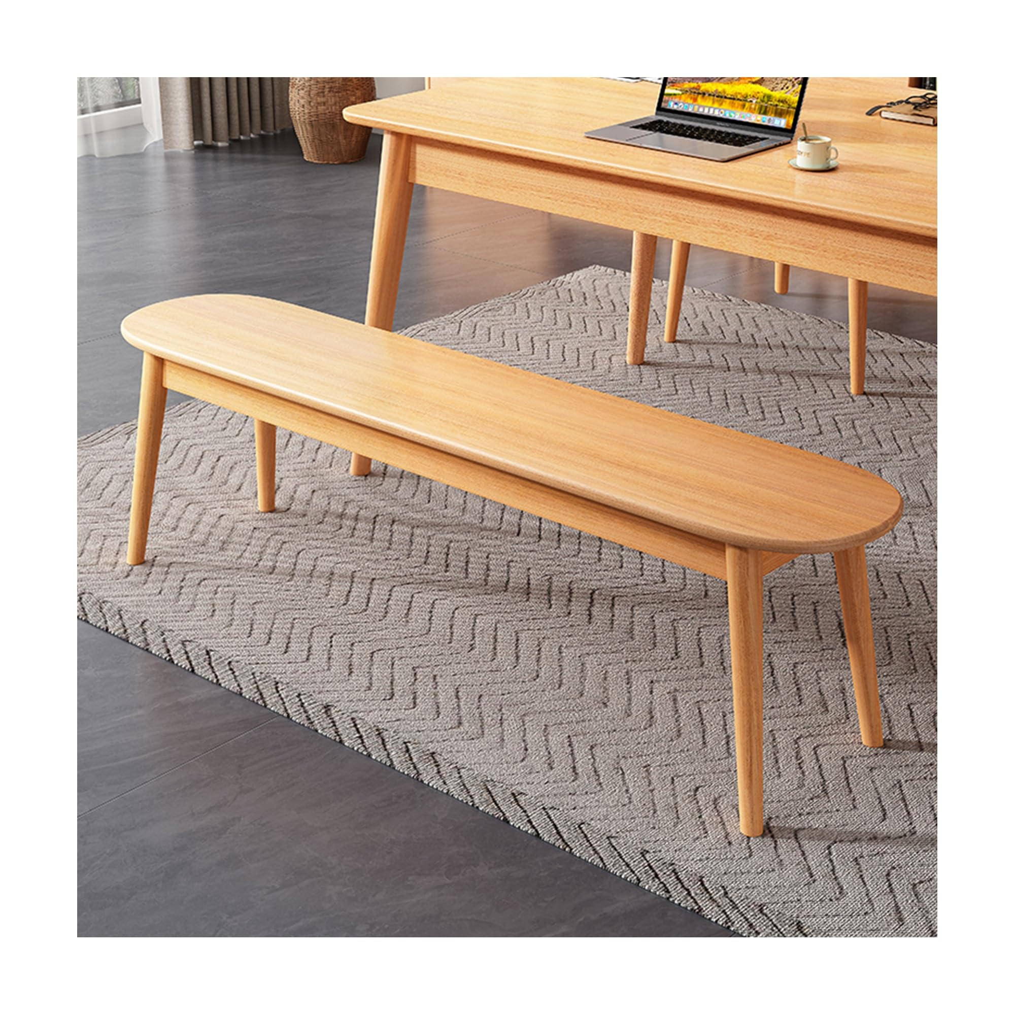 Banc de salle à manger solide en chêne de 140 cm avec assise aux bords arrondis