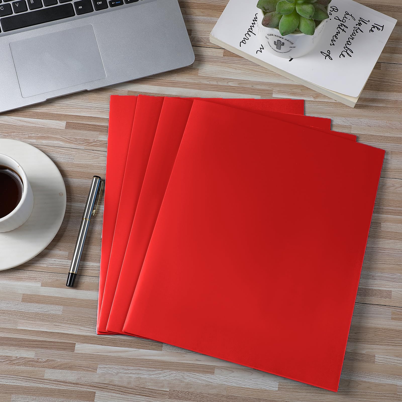 Yeaqee Dokumentenmappen mit 2 Taschen, glänzend, laminiert, Briefgröße, Großpackung, Papierportfolios mit Dateipräsentation für Schule, Büro, Zuhause, Geschäft, Lehrer, Hochschule, Rot, 200 Stück