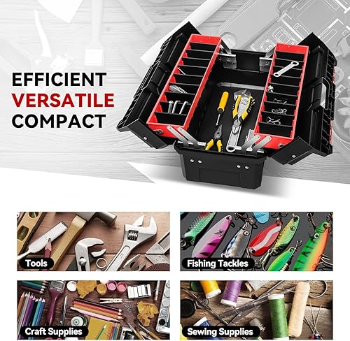 Miniatura 4 de Auto Dynasty Caja de herramientas portátil plegable de 2 capas con bandeja de mango antideslizante para garaje, taller y reparaciones sobre la