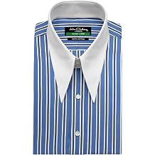 Mens 100% Cotton Spear Collar Shirt Tailored Fit, Blue & White Stripes, Classic Banker & Smart Workwear Style