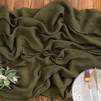 Aoksunova Cheese Cloth Table Runner Muslin Wedding Decorative Fabric Olive Green