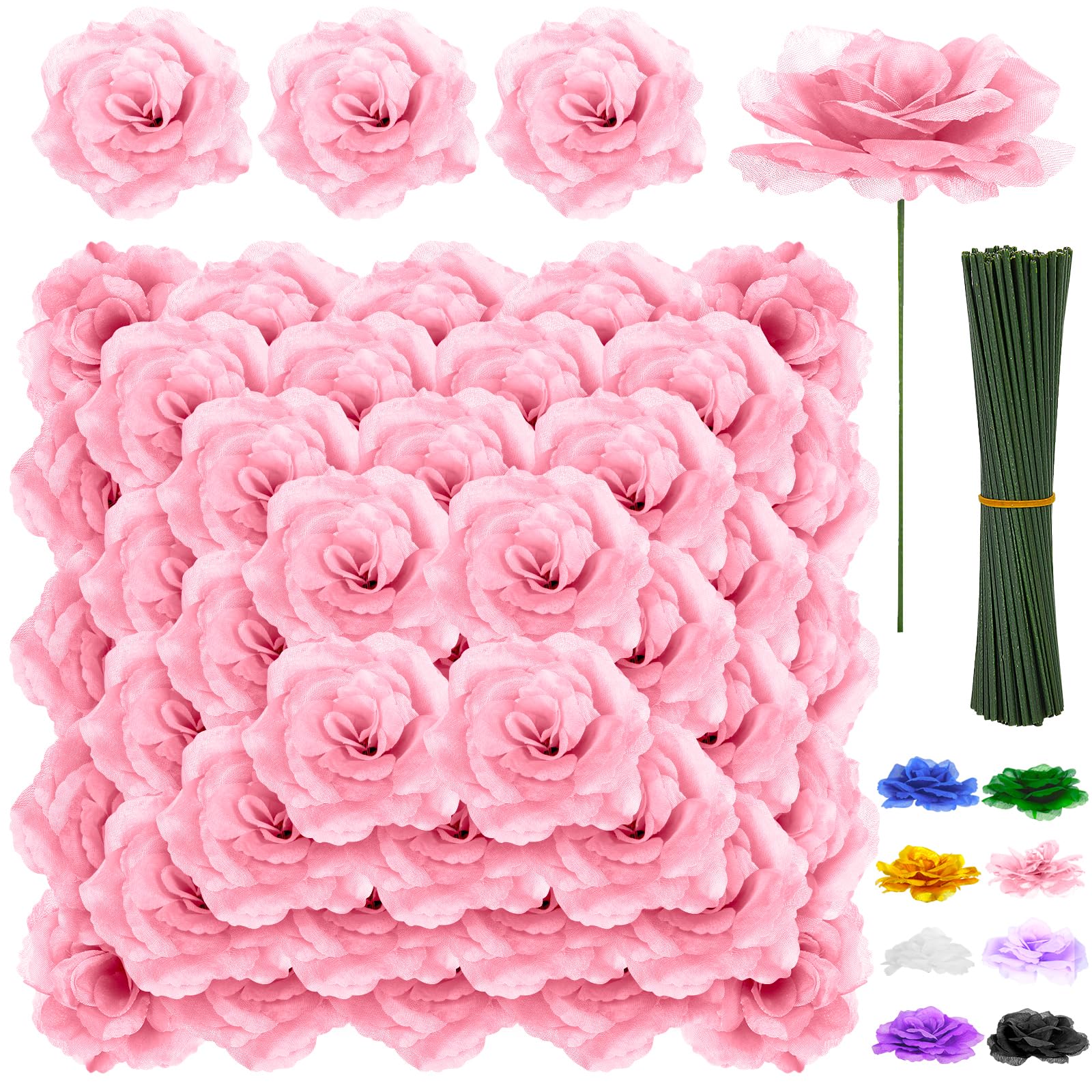 LELEE 108pcs Roses Head Flowers with Stem