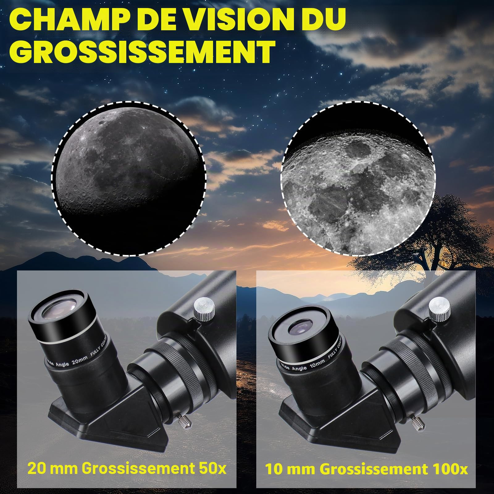 Télescope professionnel d'astronomie - Ouverture 90 mm - Haute puissance 1000 mm - Réglage précis - Adaptateur de téléphone