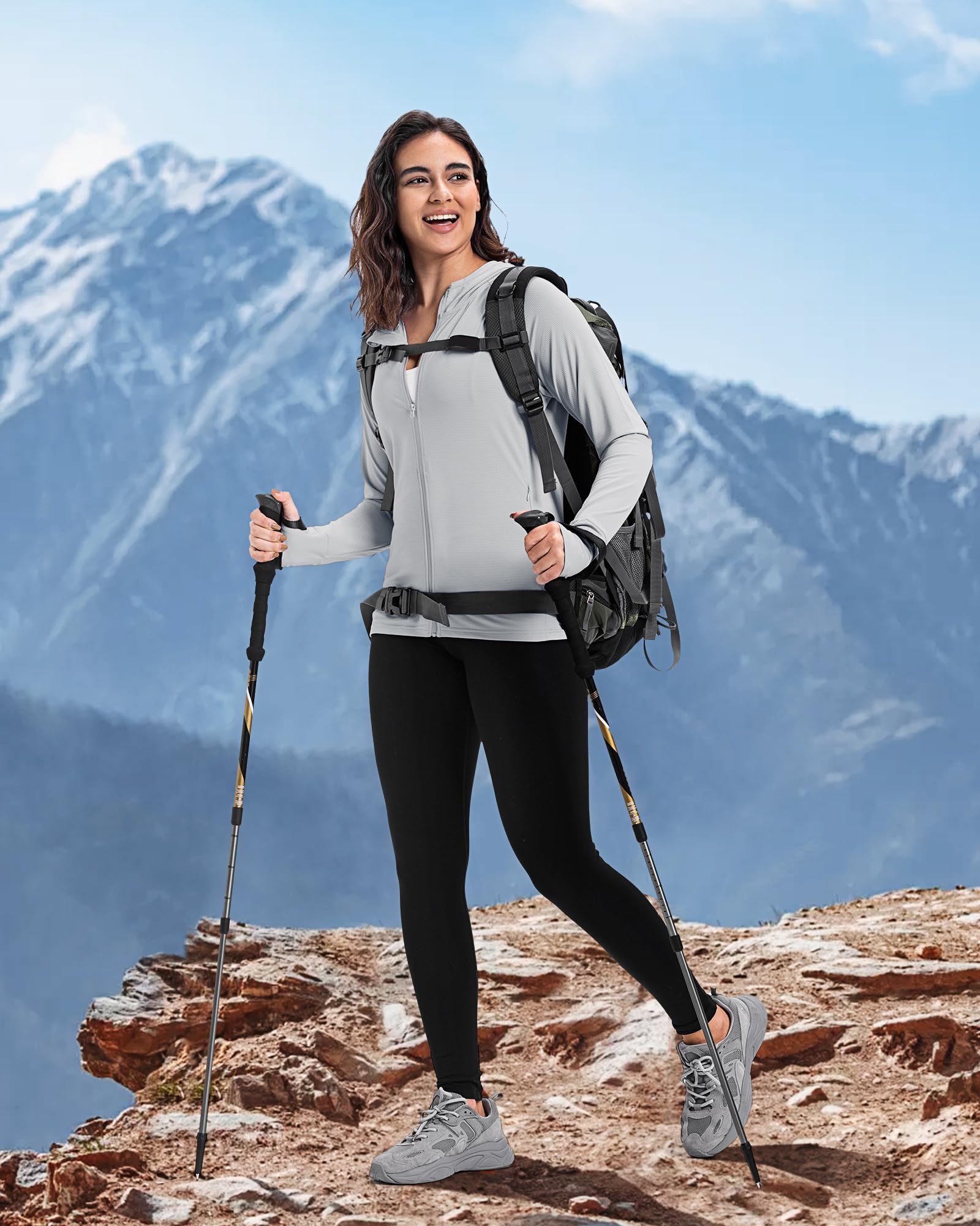33,000ft Damen Leichte Laufjacke Sportjacke UPF 50+ Hoodie Full Zip Trainingsjacke mit Daumenloch Atmungsaktive Sweatjacke mit 4 Taschen für Laufen Fitness