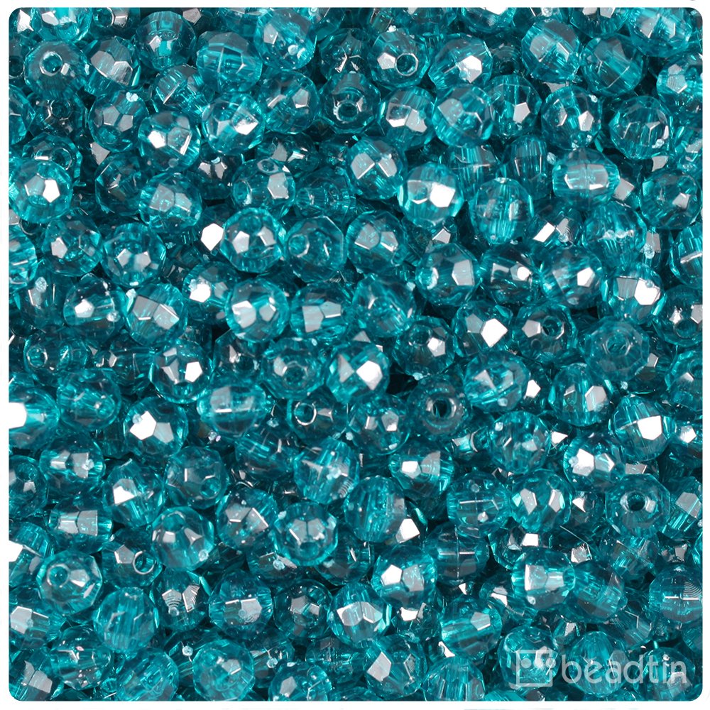 BeadTin Dark Teal Transparent 6mm Faceted Round Plastic Craft Beads (600pcs)