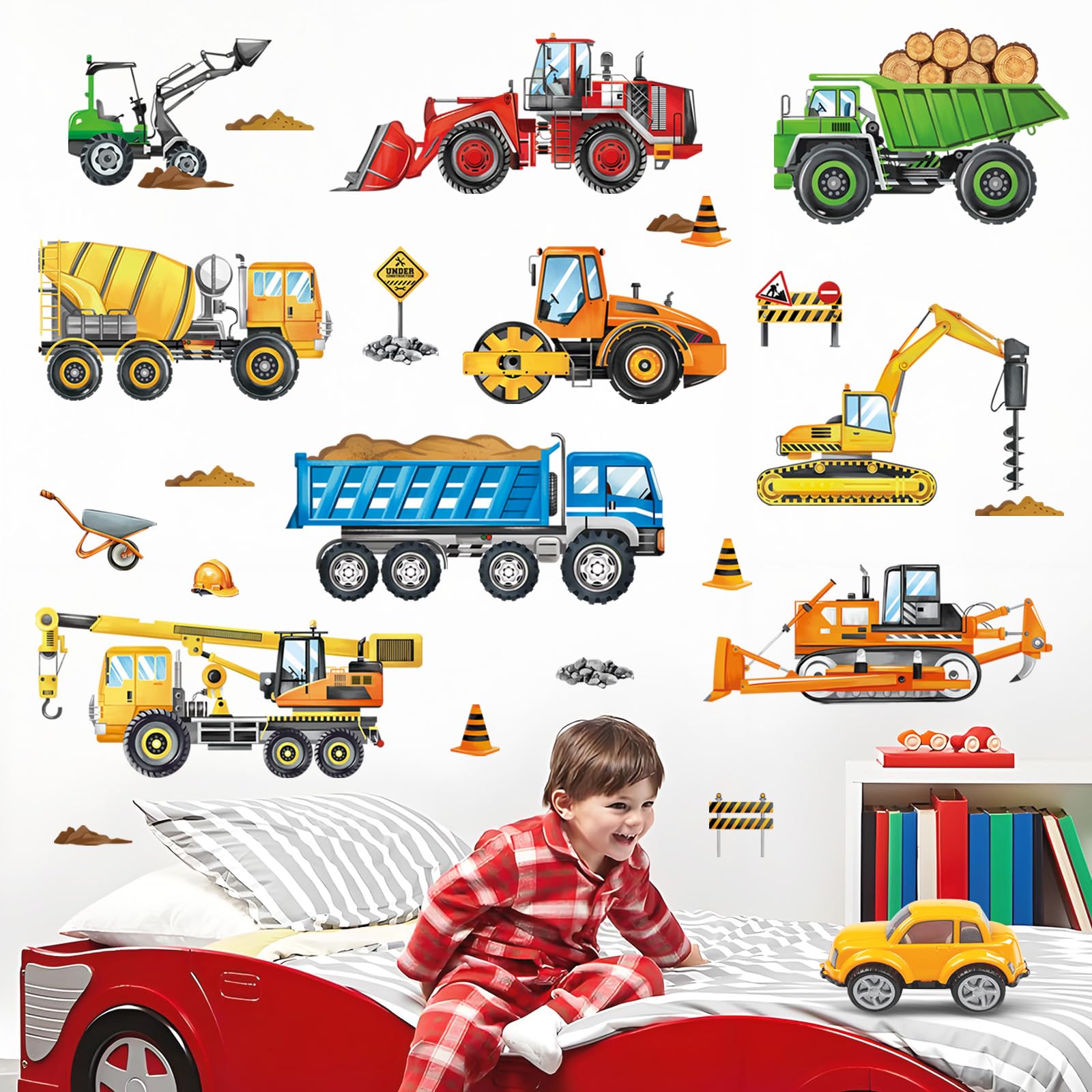 decalmile Construction Vehicles Wall Decals Cars Truck Tractor Wall Stickers Baby Nursery Boys Bedroom Kids Playroom Wall Decor - Image 3