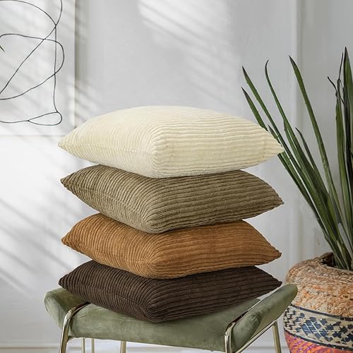 Lewondr Corduroy Throw Pillow Covers 18x18, Set of 4 Multi-Color