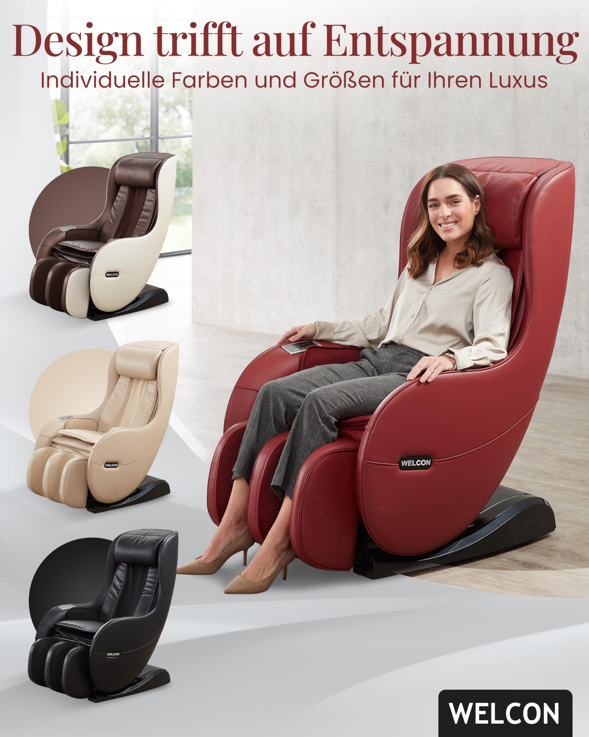WELCON EASYRELAXX Massagesessel Rot mit L-Shape, Knet- & Klopfmassage