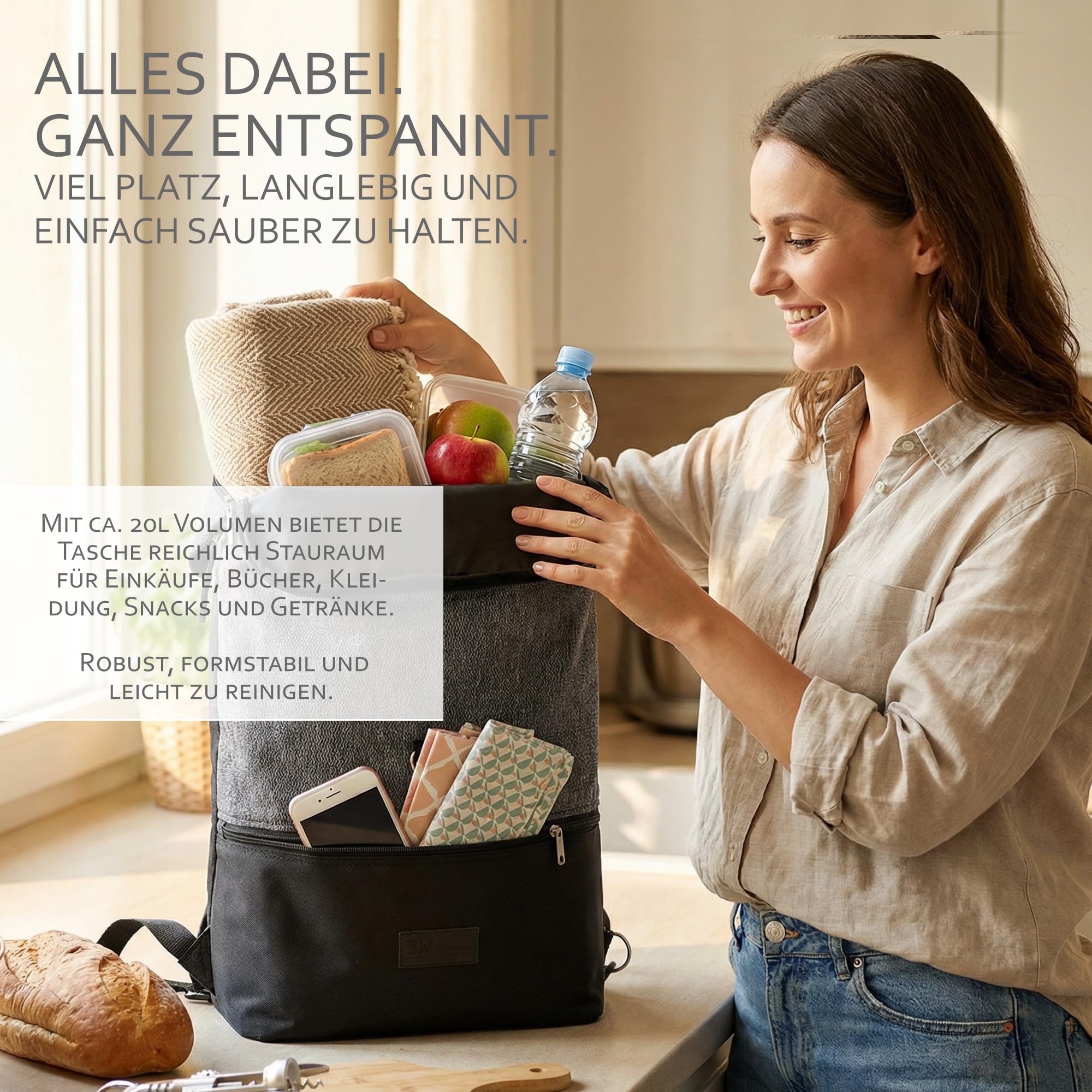 BambiniWelt Fahrradtasche mit Rucksackfunktion – Gepäckträgertasche 20 l, wasserabweisend & leicht zu befestigen, für Arbeit, Freizeit & Sport, für Fahrrad & E-Bike, Farbe: schwarz-dunkelgrau