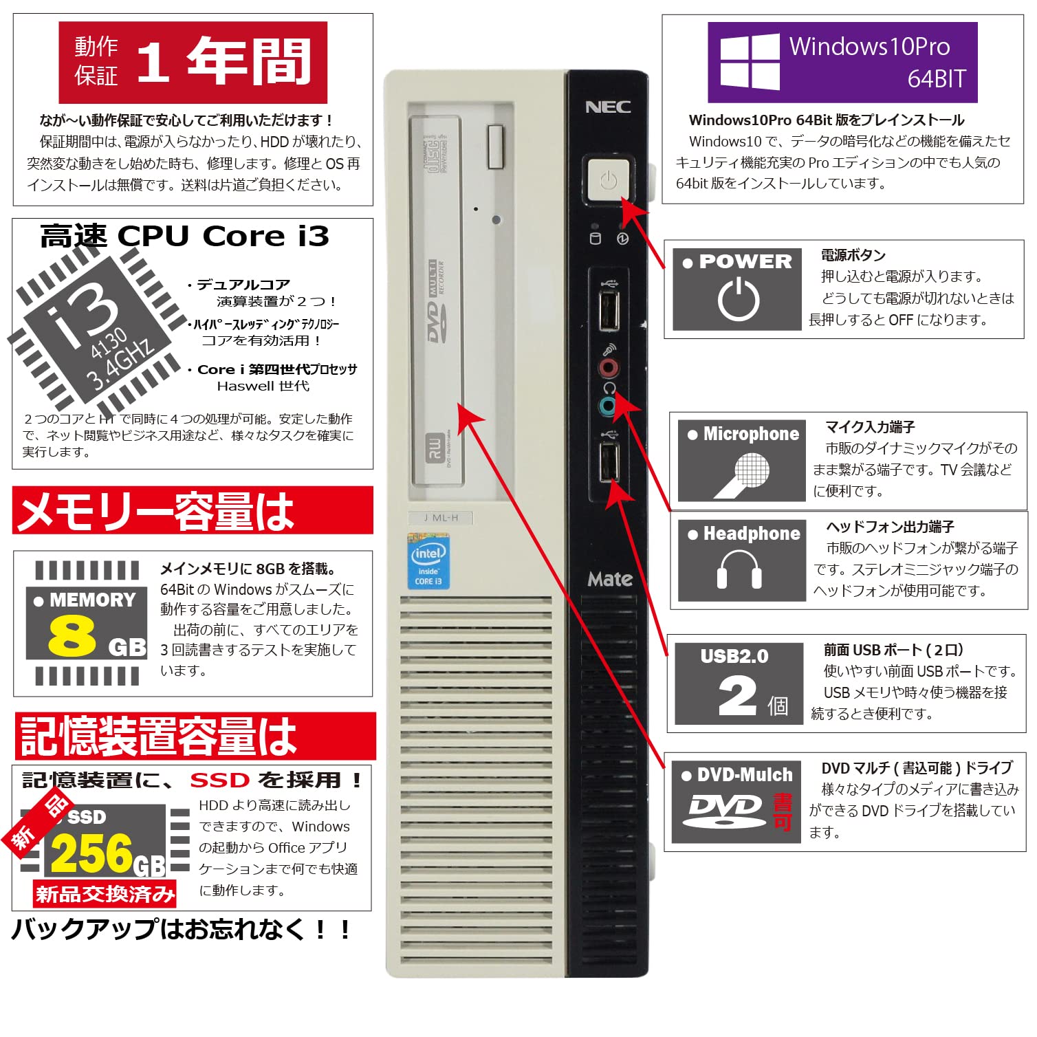 Amazon.co.jp: 中古パソコン NEC Mate MJ34LL-H Windows10