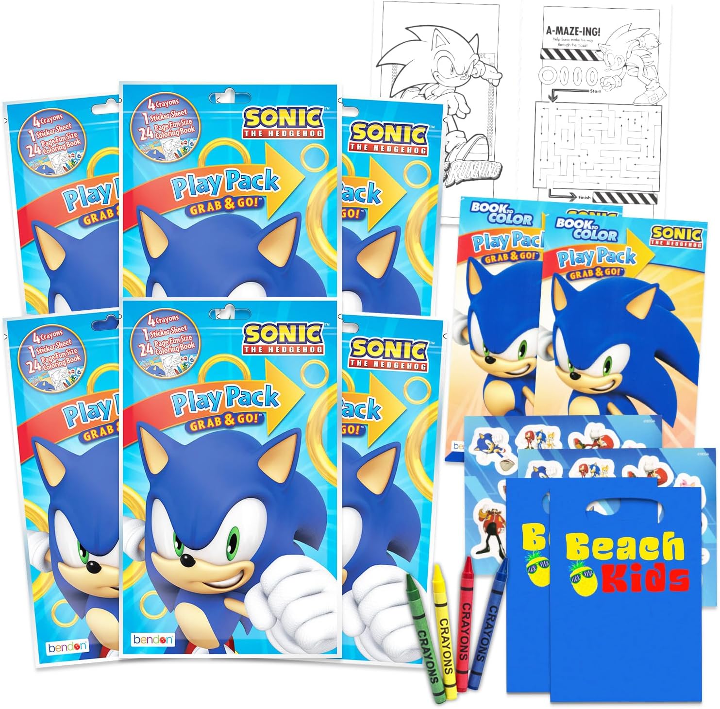 Sonic Birthday Party Favors and Supplies Set - Bundle with 6 Sonic Activity Play Packs for Boys, Girls with Mini Coloring Books, Loot Bags, and More | Sonic the Hegehog Party Favors for Kids